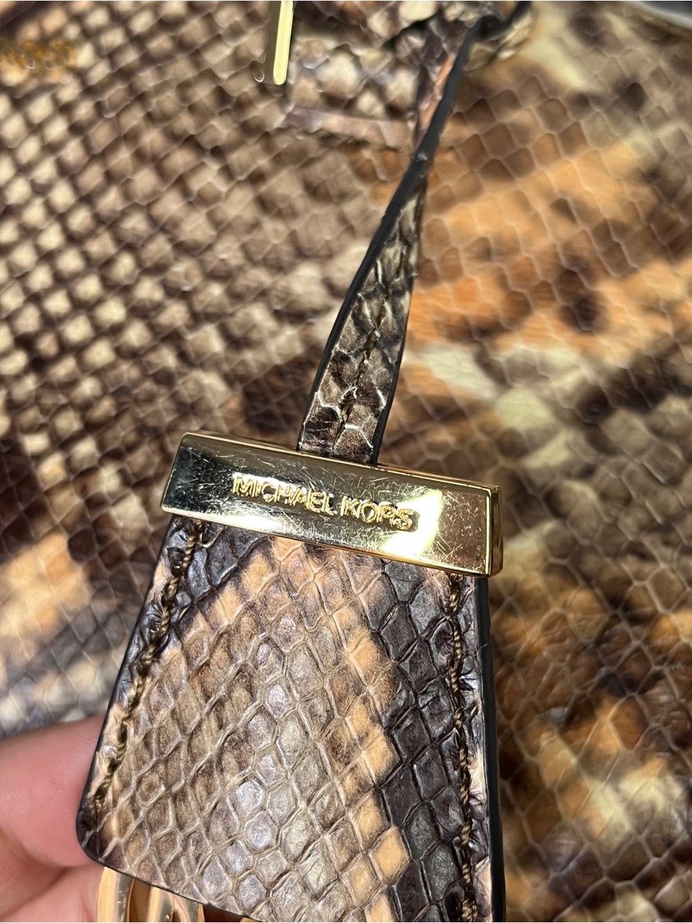 Michael Kors Embossed Leather Snakeskin Python Print Riley Satchel Hand Bag - Picture 4 of 14